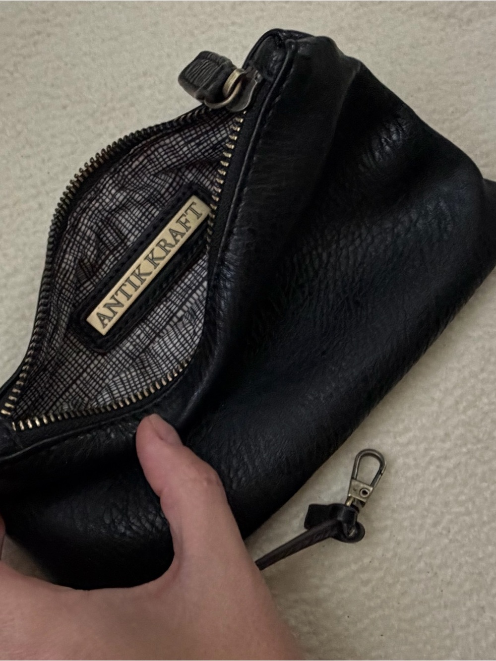 Antik Kraft Black Vegan Leather Wristlet Clutch